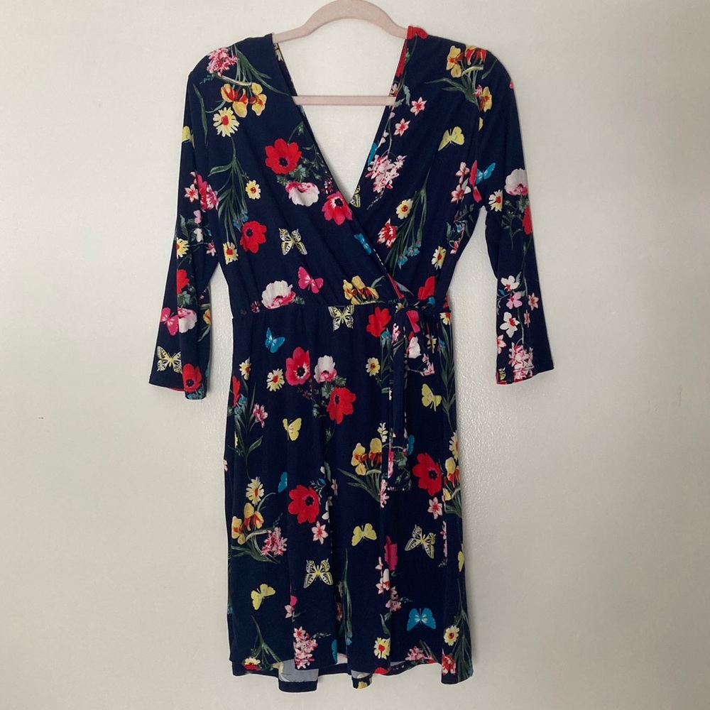 Deep V floral wrap dress